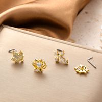 Classic Style Animal Cross Stainless Steel Copper Plating Inlay Zircon 18k Gold Plated Nose Studs main image 6