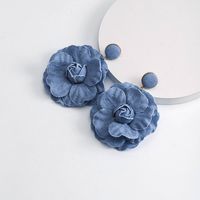 1 Piece Casual Nordic Style Flower Cloth Silver Plated Drop Earrings main image 3