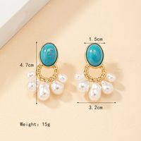 1 Pair Vintage Style Ethnic Style Round Inlay Alloy Artificial Gemstones Turquoise Drop Earrings main image 8