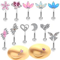 Simple Style Geometric Heart Shape Floral Stainless Steel Copper Plating Inlay Rhinestones Zircon White Gold Plated Gold Plated Eyebrow Nails main image 1