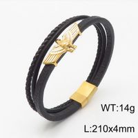 Simple Style Eagle Leather Titanium Steel Plating 18K Gold Plated Men's Bangle main image 2