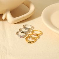 304 Stainless Steel Casual Korean Style Plating Inlay Round Zircon Rings main image 1