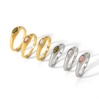 304 Stainless Steel Casual Korean Style Plating Inlay Round Zircon Rings main image 7