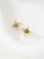 1 Pair Retro Oval Plating Inlay 304 Stainless Steel Turquoise 18K Gold Plated Ear Studs main image 1