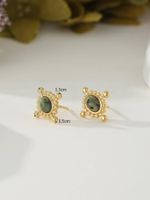 1 Pair Retro Oval Plating Inlay 304 Stainless Steel Turquoise 18K Gold Plated Ear Studs main image 2