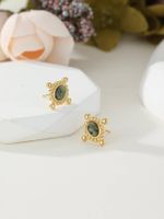 1 Pair Retro Oval Plating Inlay 304 Stainless Steel Turquoise 18K Gold Plated Ear Studs main image 4