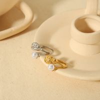 304 Stainless Steel 18K Gold Plated Vintage Style Plating Inlay Geometric Pearl Open Rings main image 6