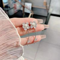 1 Pair Simple Style Flower Plating Inlay Sterling Silver Zircon Rose Gold Plated Rhodium Plated Drop Earrings sku image 2