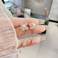 1 Pair Simple Style Flower Plating Inlay Sterling Silver Zircon Rose Gold Plated Rhodium Plated Drop Earrings sku image 1