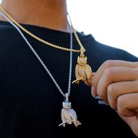 Hip-hop Exaggerated Cool Style Owl Copper Inlay Zircon Men's Pendant Necklace main image 6