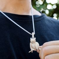 Hip-hop Exaggerated Cool Style Owl Copper Inlay Zircon Men's Pendant Necklace main image 7