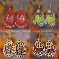 1 Pair Romantic Sweet Water Droplets Heart Shape Leopard Pu Leather Drop Earrings main image 6