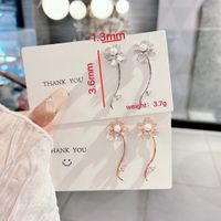 1 Pair Simple Style Flower Plating Inlay Sterling Silver Zircon Rose Gold Plated Rhodium Plated Drop Earrings main image 2