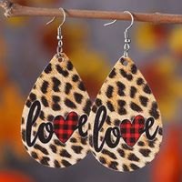 1 Pair Romantic Sweet Water Droplets Heart Shape Leopard Pu Leather Drop Earrings sku image 4