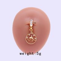 Casual Moon Heart Shape Floral Stainless Steel Copper Epoxy Inlay Rhinestones Zircon White Gold Plated Belly Ring sku image 12