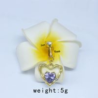 Casual Moon Heart Shape Floral Stainless Steel Copper Epoxy Inlay Rhinestones Zircon White Gold Plated Belly Ring sku image 4