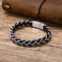 Casual Punk Simple Style Geometric 304 Stainless Steel Pu Leather Men's Bangle main image 8