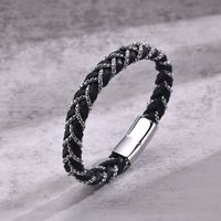Casual Punk Simple Style Geometric 304 Stainless Steel Pu Leather Men's Bangle main image 5