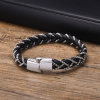 Casual Punk Simple Style Geometric 304 Stainless Steel Pu Leather Men's Bangle main image 3