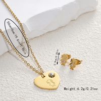 304 Stainless Steel Gold Plated Cute Simple Style Plating Inlay Human Heart Shape Zircon Earrings Necklace main image 4
