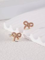 1 Pair Vintage Style Bow Knot Plating Inlay 304 Stainless Steel Zircon 18K Gold Plated Ear Studs main image 3