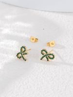 1 Pair Vintage Style Bow Knot Plating Inlay 304 Stainless Steel Zircon 18K Gold Plated Ear Studs main image 4