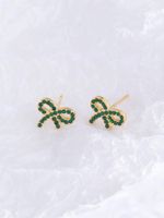 1 Pair Vintage Style Bow Knot Plating Inlay 304 Stainless Steel Zircon 18K Gold Plated Ear Studs main image 5