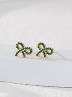 1 Pair Vintage Style Bow Knot Plating Inlay 304 Stainless Steel Zircon 18K Gold Plated Ear Studs main image 6
