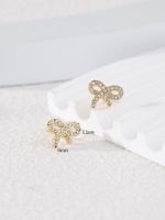 1 Pair Vintage Style Bow Knot Plating Inlay 304 Stainless Steel Zircon 18K Gold Plated Ear Studs main image 8