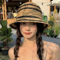 Women's Vacation Stripe Wide Eaves Straw Hat main image 5
