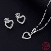 Elegante Dulce Forma De Corazón Plata Esterlina Enchapado Embutido Circón Blanco Oro Plateado Rodio Plateado Día De San Valentín Mujeres Conjunto De Joyas main image 3