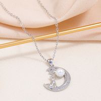 Simple Style Star Moon Cat Alloy Copper Plating Inlay Rhinestones White Gold Plated Women's Pendant Necklace main image 5