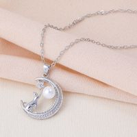Simple Style Star Moon Cat Alloy Copper Plating Inlay Rhinestones White Gold Plated Women's Pendant Necklace sku image 2
