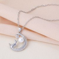 Style Simple Star Lune Chat Alliage Le Cuivre Placage Incruster Strass Or Blanc Plaqué Femmes Pendentif main image 3