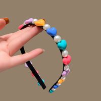 Women's Sweet Color Block Heart Shape Arylic Imitation Pearl Hair Band sku image 1