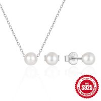 Simple Style Round Sterling Silver Plating Inlay Pearl Women's Jewelry Set sku image 2