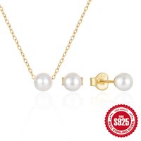 Simple Style Round Sterling Silver Plating Inlay Pearl Women's Jewelry Set sku image 1