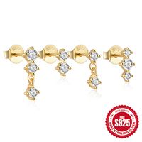1 Set Simple Style Geometric Solid Color Plating Inlay Sterling Silver Zircon Ear Studs sku image 1