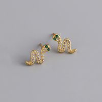 1 Pair Casual Simple Style Snake Plating Inlay Sterling Silver Rhinestones 18k Gold Plated White Gold Plated Ear Studs sku image 1