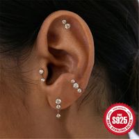 1 Set Simple Style Geometric Solid Color Plating Inlay Sterling Silver Zircon Ear Studs main image 4