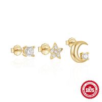 1 Set Simple Style Geometric Star Moon Plating Sterling Silver Ear Studs main image 4