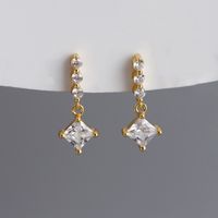 1 Pair Simple Style Geometric Plating Inlay Sterling Silver Rhinestones 18k Gold Plated White Gold Plated Drop Earrings sku image 2
