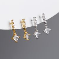 1 Pair Simple Style Geometric Plating Inlay Sterling Silver Rhinestones 18k Gold Plated White Gold Plated Drop Earrings main image 1