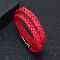 Simple Style Solid Color Pu Leather Plating Gold Plated Men's Bracelets main image 1
