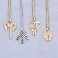 Wholesale Simple Style Heart Shape Key Stainless Steel Copper Enamel Plating Inlay Zircon Pendant Necklace main image 4