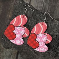 1 Pair Cute Heart Shape Printing Pu Leather Drop Earrings main image 4