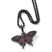Hip-hop Butterfly Copper Plating Inlay Rhinestones Pendant Necklace sku image 5