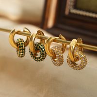 1 Paar Lässig Einfacher Stil Kreis Überzug Inlay Titan Stahl Künstlicher Diamant 18 Karat Vergoldet Reif Ohrringe main image 3