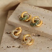 1 Pair Casual Simple Style Circle Plating Inlay Titanium Steel Artificial Diamond 18k Gold Plated Hoop Earrings main image 7