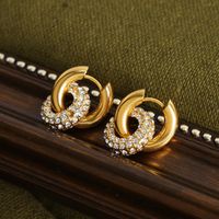 1 Pair Casual Simple Style Circle Plating Inlay Titanium Steel Artificial Diamond 18k Gold Plated Hoop Earrings main image 6
